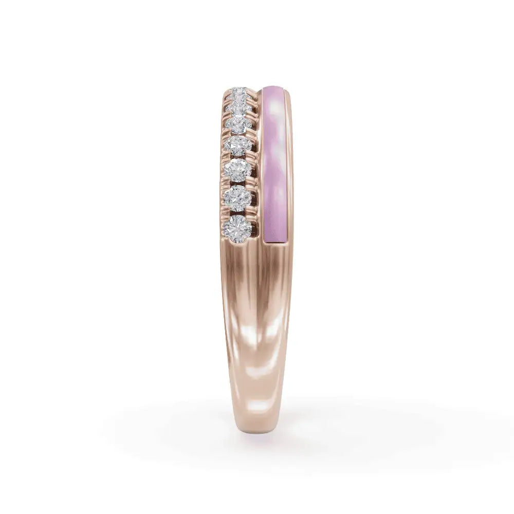 Pink Balance Band Diamond Ring | Enamel Ring | Statement Diamond Ring