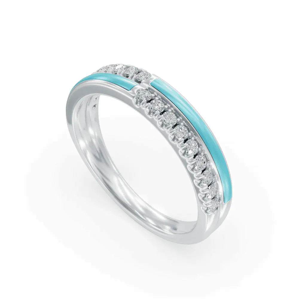 Blue Balance Band Diamond Ring | Enamel Ring | Statement Diamond Ring