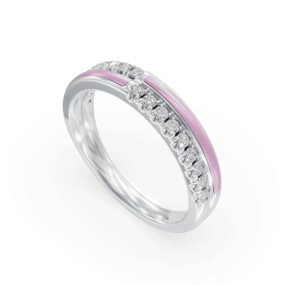 Pink Balance Band Diamond Ring | Enamel Ring | Statement Diamond Ring