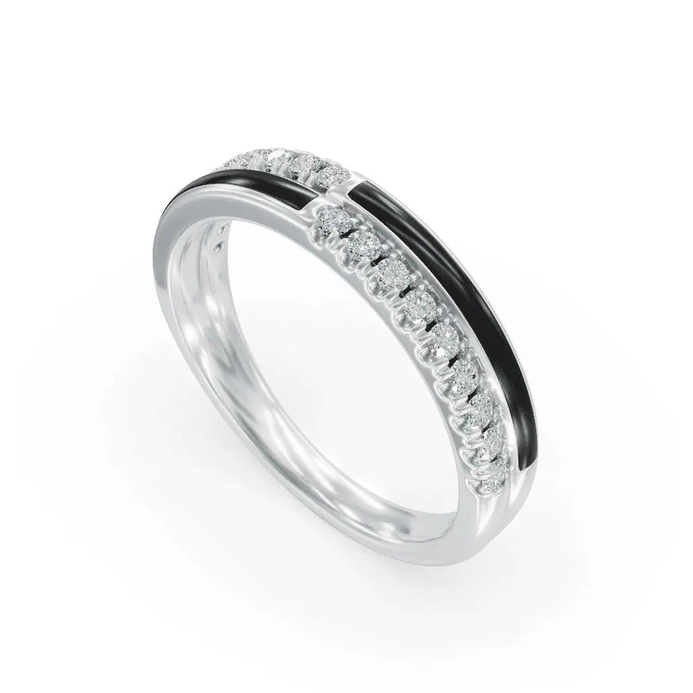 Black Balance Band Diamond Ring | Enamel Ring | Statement Diamond Ring