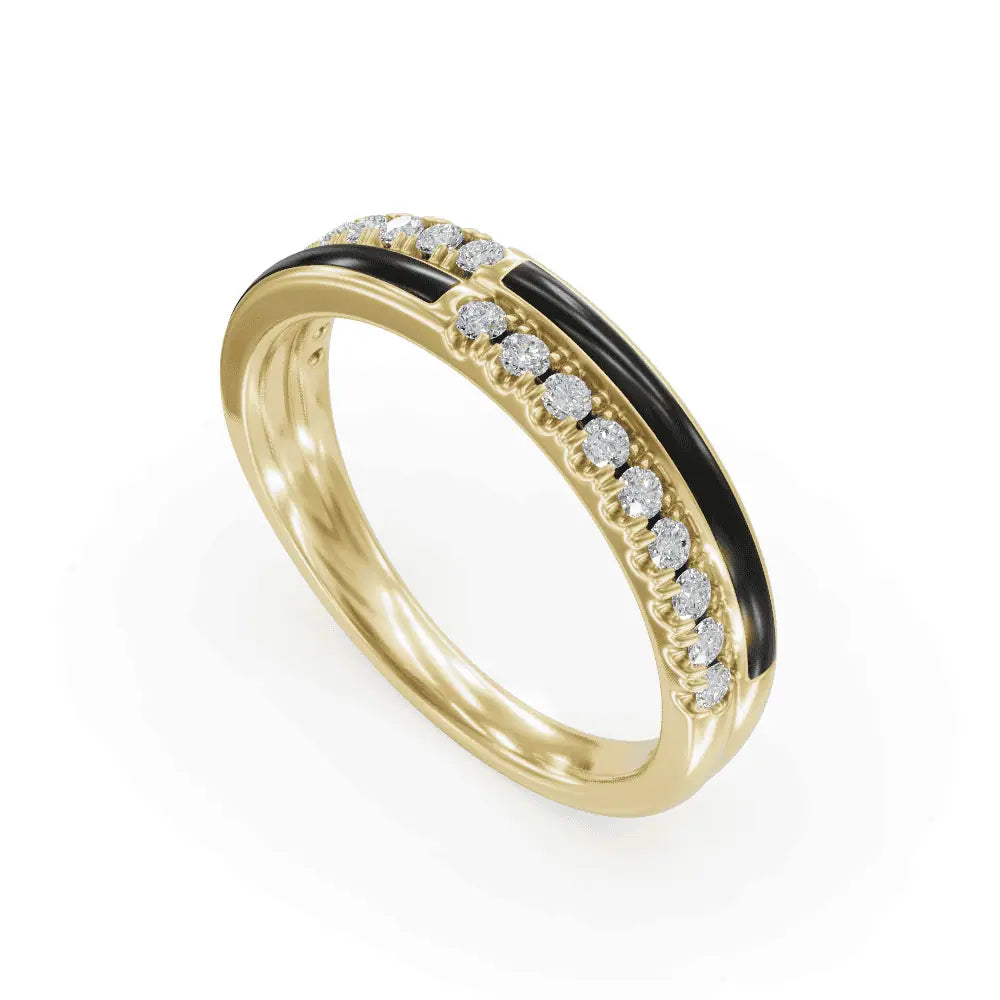 Black Balance Band Diamond Ring | Enamel Ring | Statement Diamond Ring