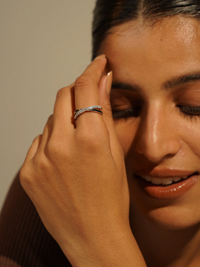 Pink Criss Cross Band | Criss Cross Diamond Ring | Enamel ring