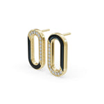 Load image into Gallery viewer, Black Loop Enamel Earrings | Diamond Stud Earrings