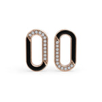Load image into Gallery viewer, Black Loop Enamel Earrings | Diamond Stud Earrings
