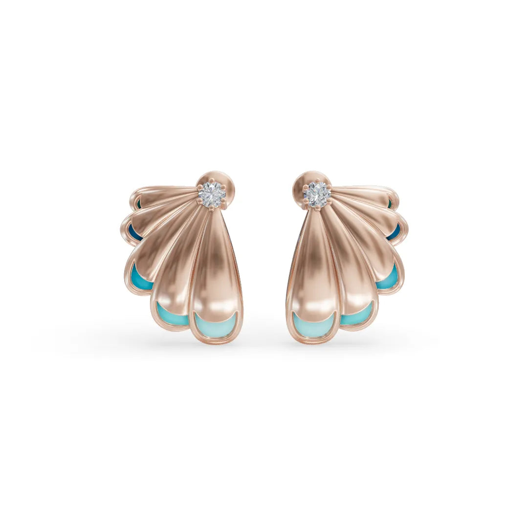 Aqua Petal Earrings | Diamond Earrings For Women | Enamel Jewellery