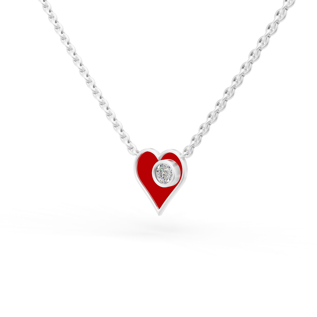 Chaandee Red Heart 925 Sterling Silver Lab Grown Diamond Pendant