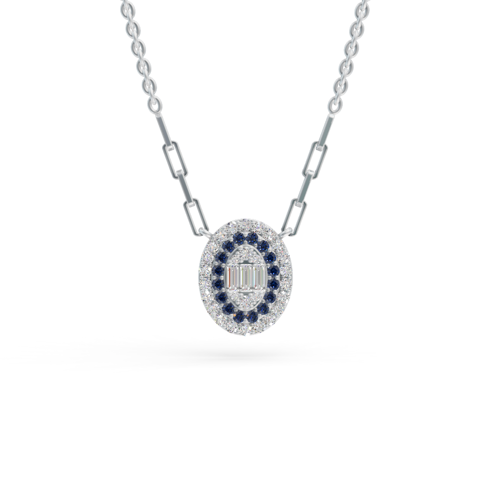 Tennis Blue 925 Sterling Silver Lab Grown Diamond Pendant
